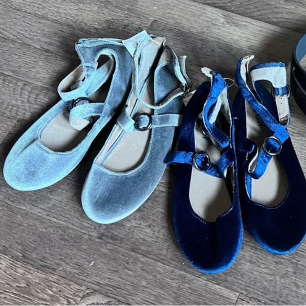 Blue and Gray Velvet Kids Shoes